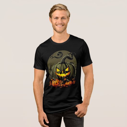 Sinister Pumpkin Trio Halloween Artwork トライブレンドＴシャツ (正面全面)