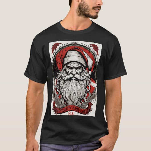 Sinister Santa Circle Tee:レトロベクトルアートバイダン Tシャツ (正面)