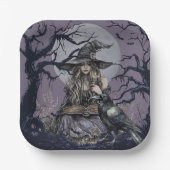 Sinister Witch Casting a Spell in a dark Forest ペーパープレート (正面)