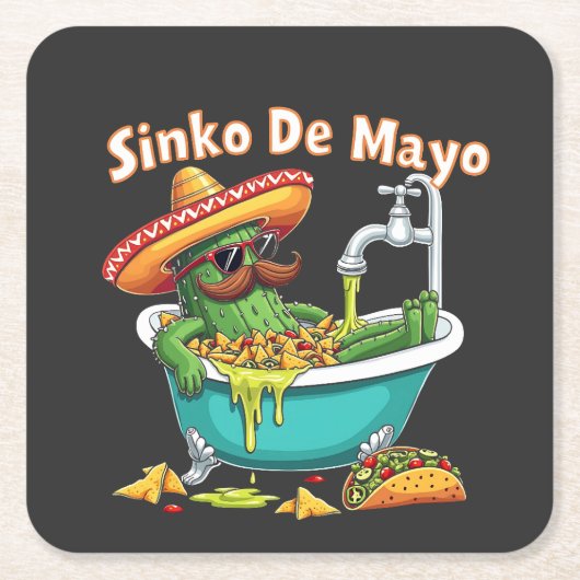 Sinko de Mayo「おもしろいCinco de Mayo Cactus」 スクエアペーパーコースター (正面)