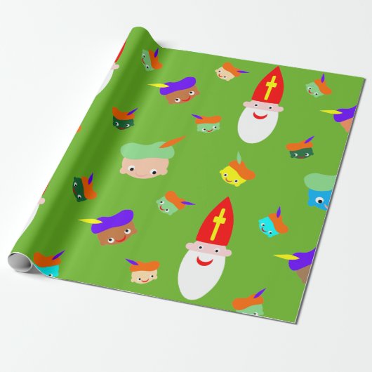 Sinterklaas pakpapier met gekleurde pietjes ラッピングペーパー (アンロールド)