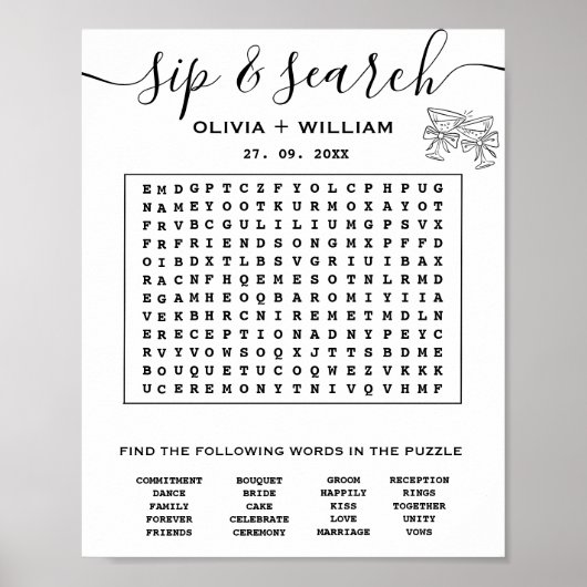 SIPおよび検索カスタム用Wordの検索結婚パズル ポスター (正面)