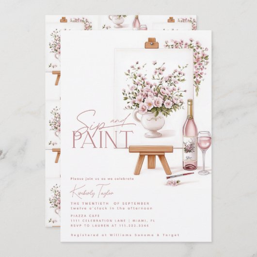 Sipおよび絵を描ブライダルシャワー 招待状 (正面/裏面)