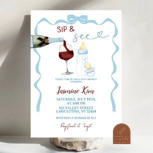 Sipお洒落 and See Blue Boy Baby Shower 招待状