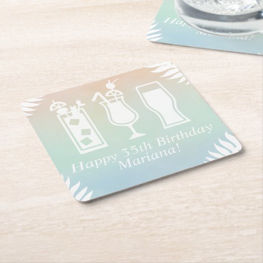 Sipとディッププールパーティー誕生日パーティー スクエアペーパーコースター (アングル)