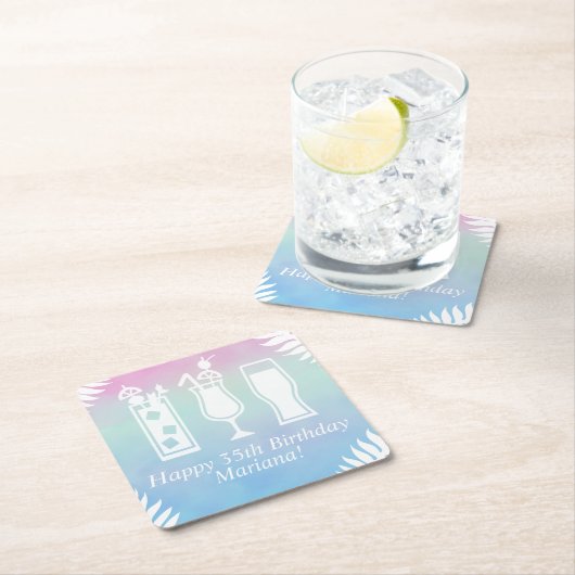 Sipとディッププールパーティー誕生日パーティー スクエアペーパーコースター (インサイチュ)