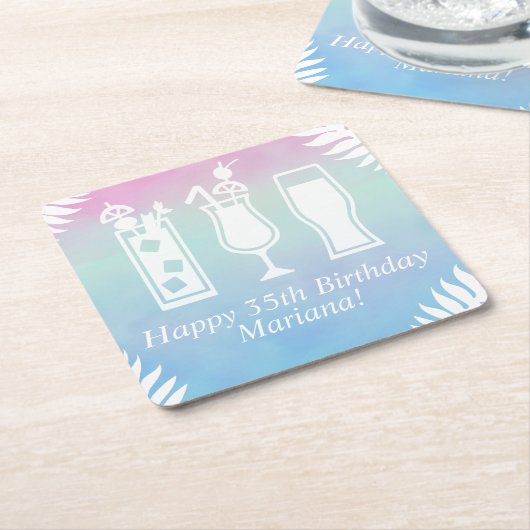 Sipとディッププールパーティー誕生日パーティー スクエアペーパーコースター (アングル)