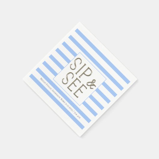 SipとパーソナライズされたSee Blue男の赤ちゃんストライプの スタンダードカクテルナプキン (角)