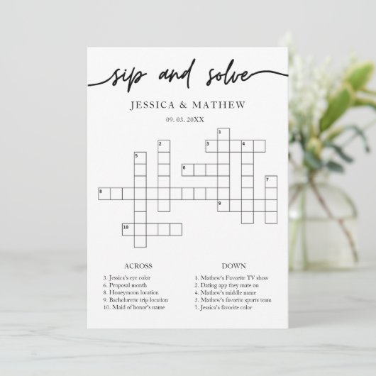 SipとパーソナライズされたSolveブライダルシャワーCrossword 招待状 (スタンド正面)