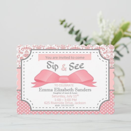 Sipと参照して女の子のベビーとBow PinkとGray (スタンド正面)