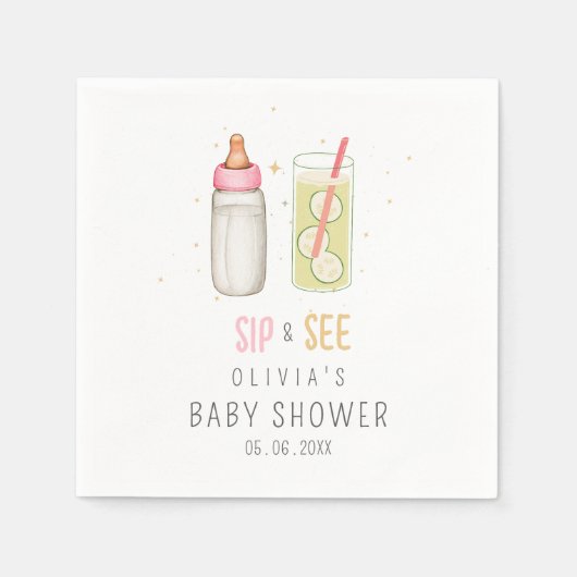 Sipと参照して、ようこそベビーガール、新生児パーティー スタンダードカクテルナプキン (正面)