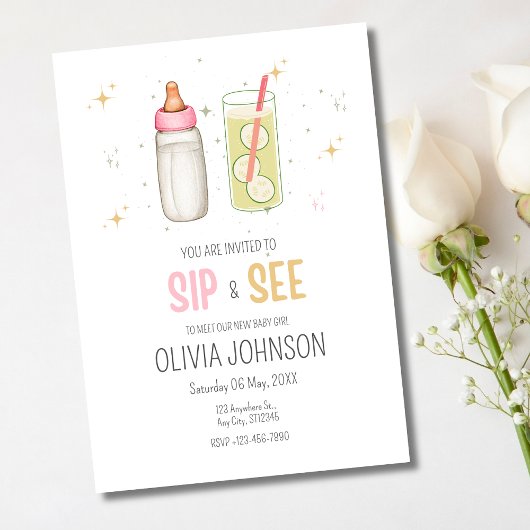 Sipと参照して、ようこそベビーガール、新生児パーティー 招待状