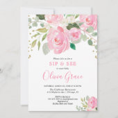sipと参照フローラの水色赤面ピンクのバラ 招待状 (正面)