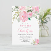 sipと参照フローラの水色赤面ピンクのバラ 招待状 (スタンド正面)