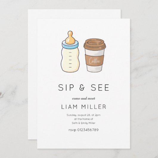 Sipと参照ベビーシャワーミニマルなベビーシャワー 招待状 (正面/裏面)