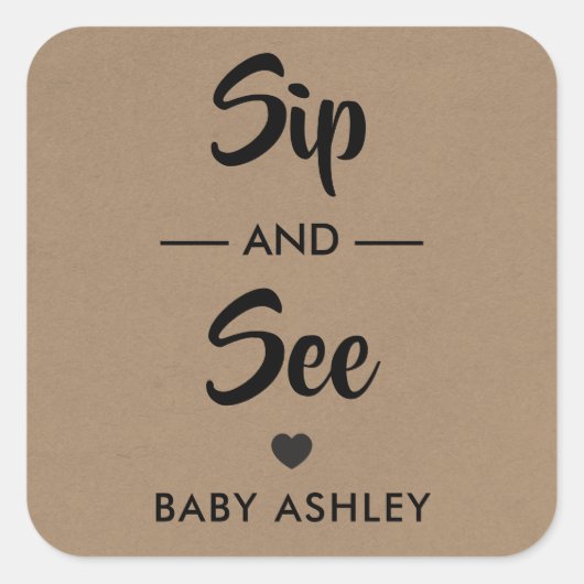 Sipと参照ラベル、新生児シール、ベビーシャワー スクエアシール (正面)