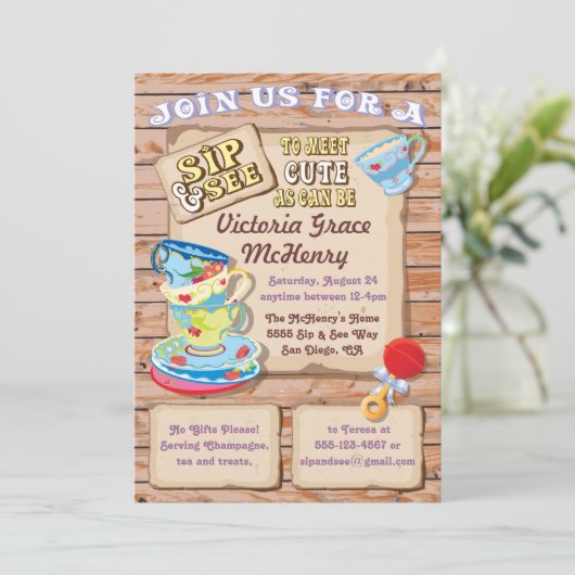 Sipと素朴See新生児招待状 招待状 (スタンド正面)