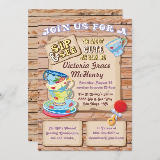 Sipと素朴See新生児招待状 招待状 (正面/裏面)