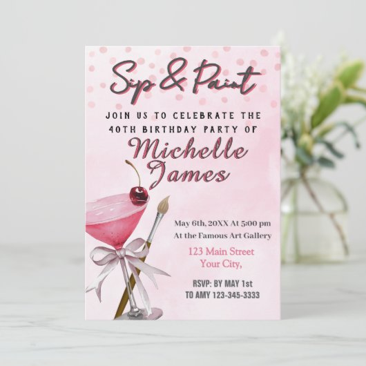 SIPと40絵を描歳のバースデーパーティの招待状 招待状 (スタンド正面)