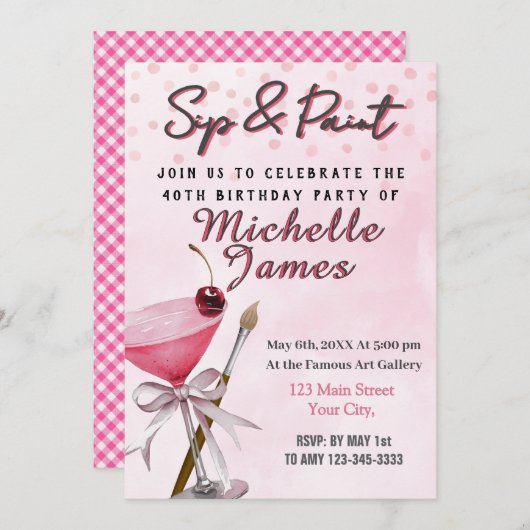 SIPと40絵を描歳のバースデーパーティの招待状 招待状 (正面/裏面)