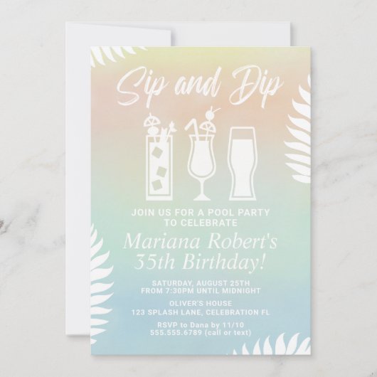 SipとDipプールパーティー誕生日パーティーの招待 招待状 (正面)