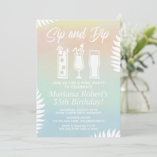 SipとDipプールパーティー誕生日パーティーの招待 招待状 (スタンド正面)