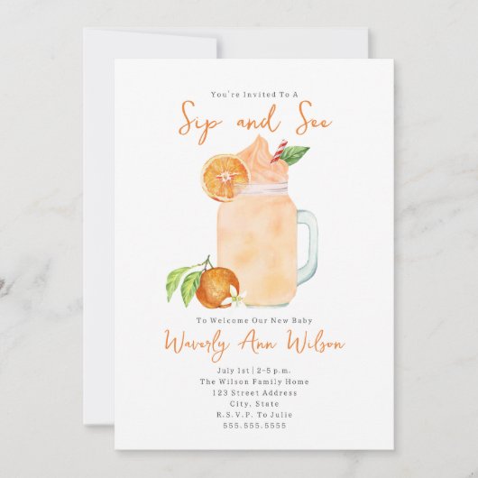 SipとSeeオレンジスムージー新生児 招待状 (正面)