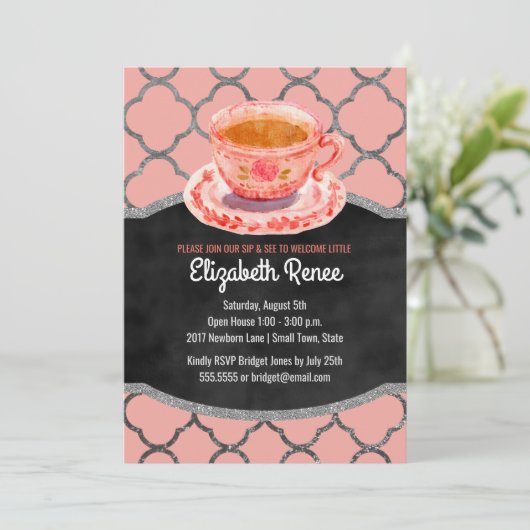 sipとsee新生児ガールウェルカムティーカップ招待状 招待状 (スタンド正面)