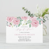 SipとSee Baby Girlフォトピンクの水色フローラ 招待状 (スタンド正面)