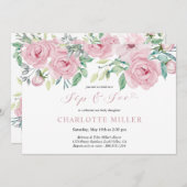 SipとSee Baby Girlフォトピンクの水色フローラ 招待状 (正面/裏面)