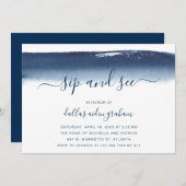 SipとSee Navy Blue Waterカラー男の赤ちゃん 招待状 (正面/裏面)