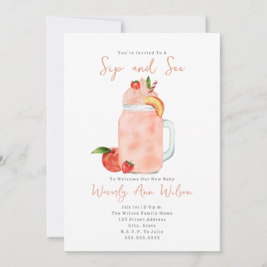 SIPアンドシーピーチスムージー新生児 招待状 (正面)