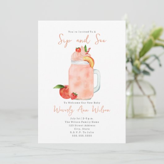SIPアンドシーピーチスムージー新生児 招待状 (スタンド正面)