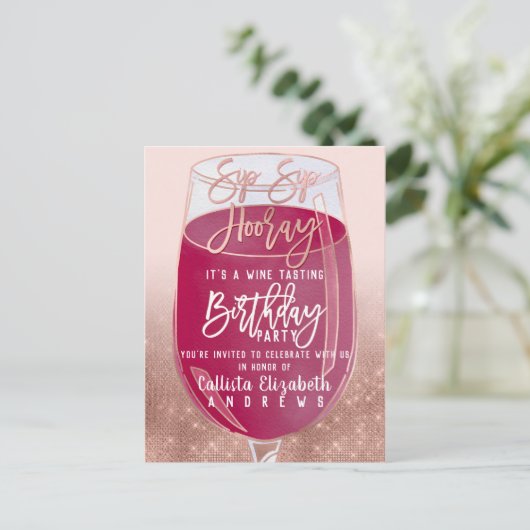 sipホレイウォーター色ワインテイスティング誕生日 インビテーションポストカード (スタンド正面)