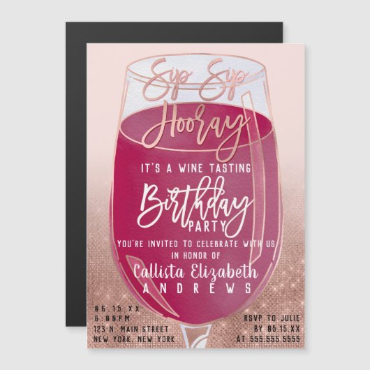 sipホレイウォーター色ワインテイスティング誕生日 マグネット招待状 (正面/裏面)