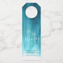 sipホレイカスタムウェディング抽象芸術ティール(緑がかった色)アクア ボトルネックタグ