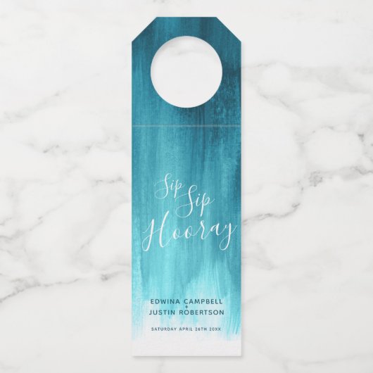 sipホレイカスタムウェディング抽象芸術ティール(緑がかった色)アクア ボトルネックタグ (正面)