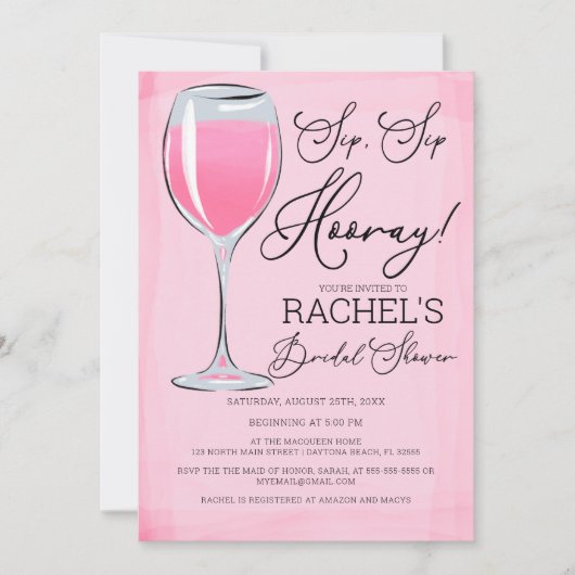 sipホレイピンクワインブライダルシャワー 招待状 (正面)