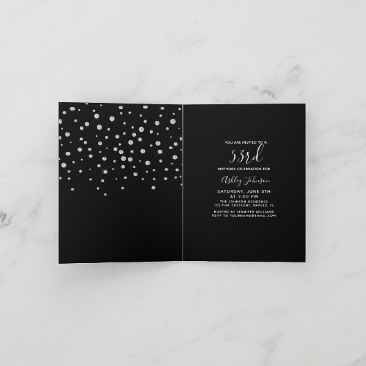 sipホレイブラック&ホワイト誕生日引用文折り畳み 招待状 (内部)