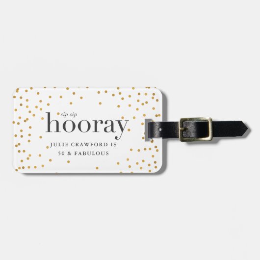 sipホレーエレガント金ゴールド水玉模様誕生日 ラゲッジタグ (正面横)
