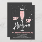 sipホレーバラワインサプライズピンク誕生日 招待状 (正面/裏面)