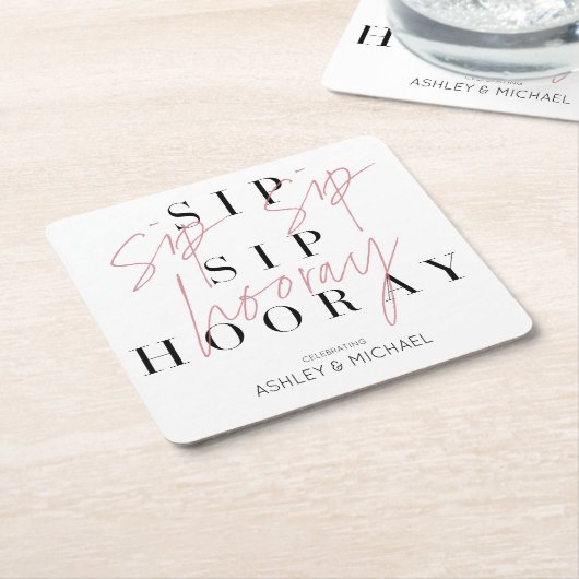 sipホレーモダン白黒婚約パーティ スクエアペーパーコースター (アングル)