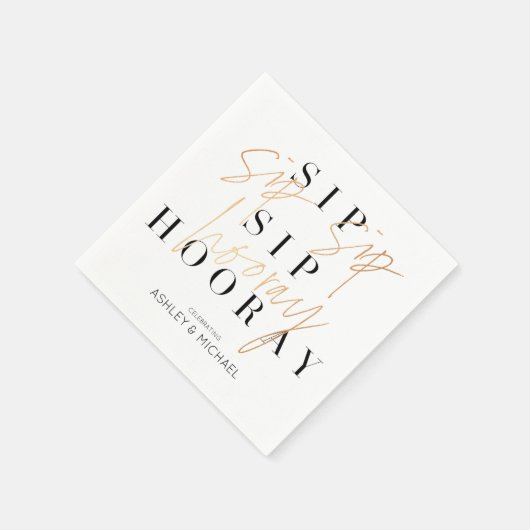 sipホレー白黒金ゴールドカップルのシャワー スタンダードカクテルナプキン (角)