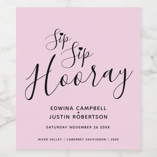 Sipホレー結婚のピンクの黒ハートワインラベル ワインラベル (シングルラベル)