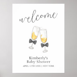 Sip & モダン See Bow Champagne Baby Shower Welcome ポスター