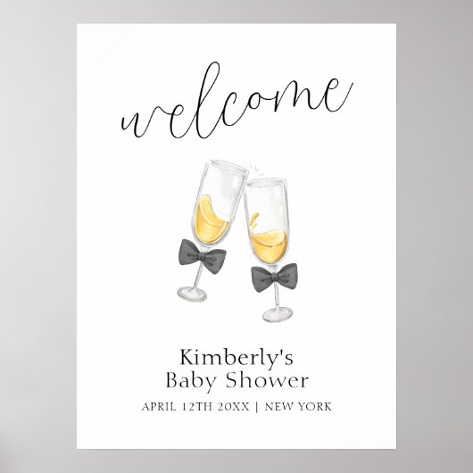 Sip & モダン See Bow Champagne Baby Shower Welcome ポスター (正面)
