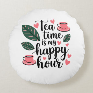 Sip, リラックス, Repeat – お茶の時間の丸い枕 ラウンドクッション