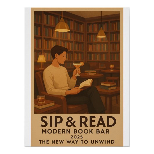 Sip & 読 – 本モダンバー ポスター (正面)