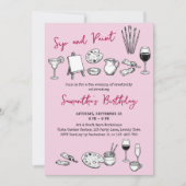 Sip and Paint Art and Wine Birthday Party 招待状 (正面)