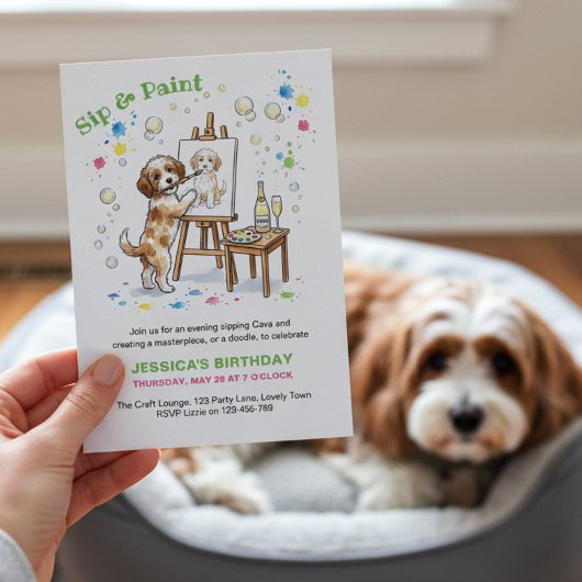 Sip and Paint Your Pet Cava Birthday Party 招待状